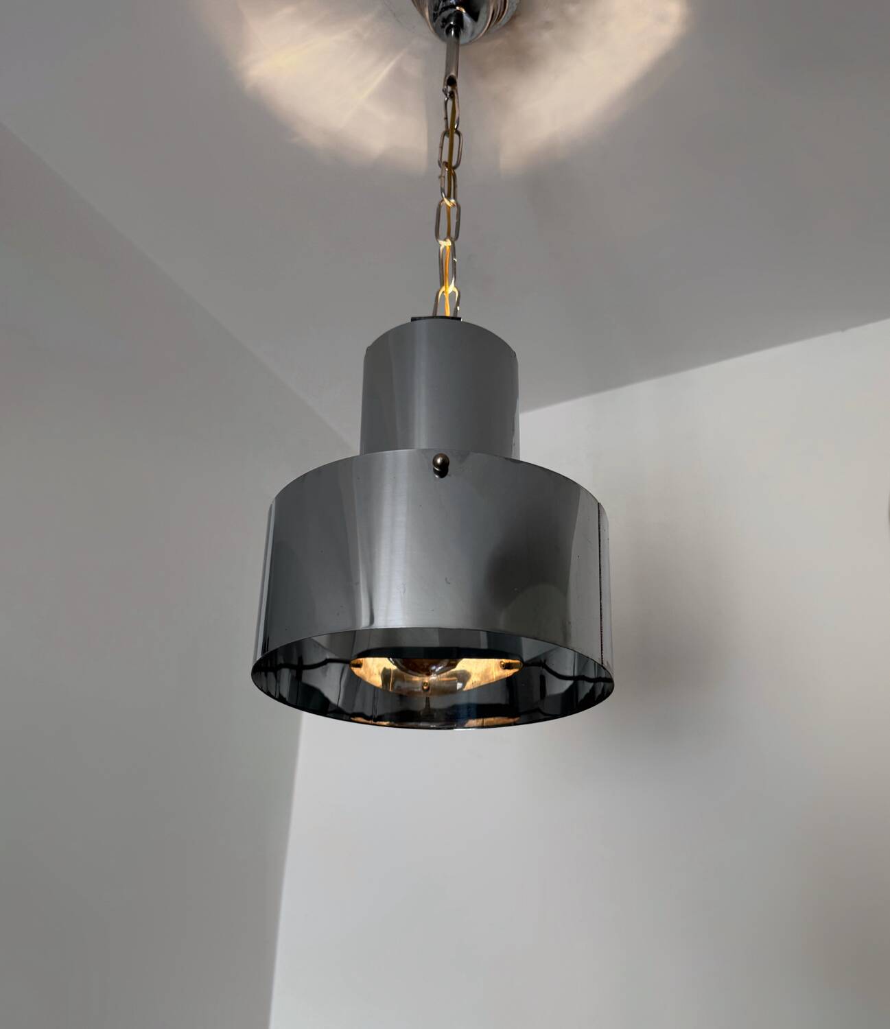Chrome metal chandelier, Italian design, 70s