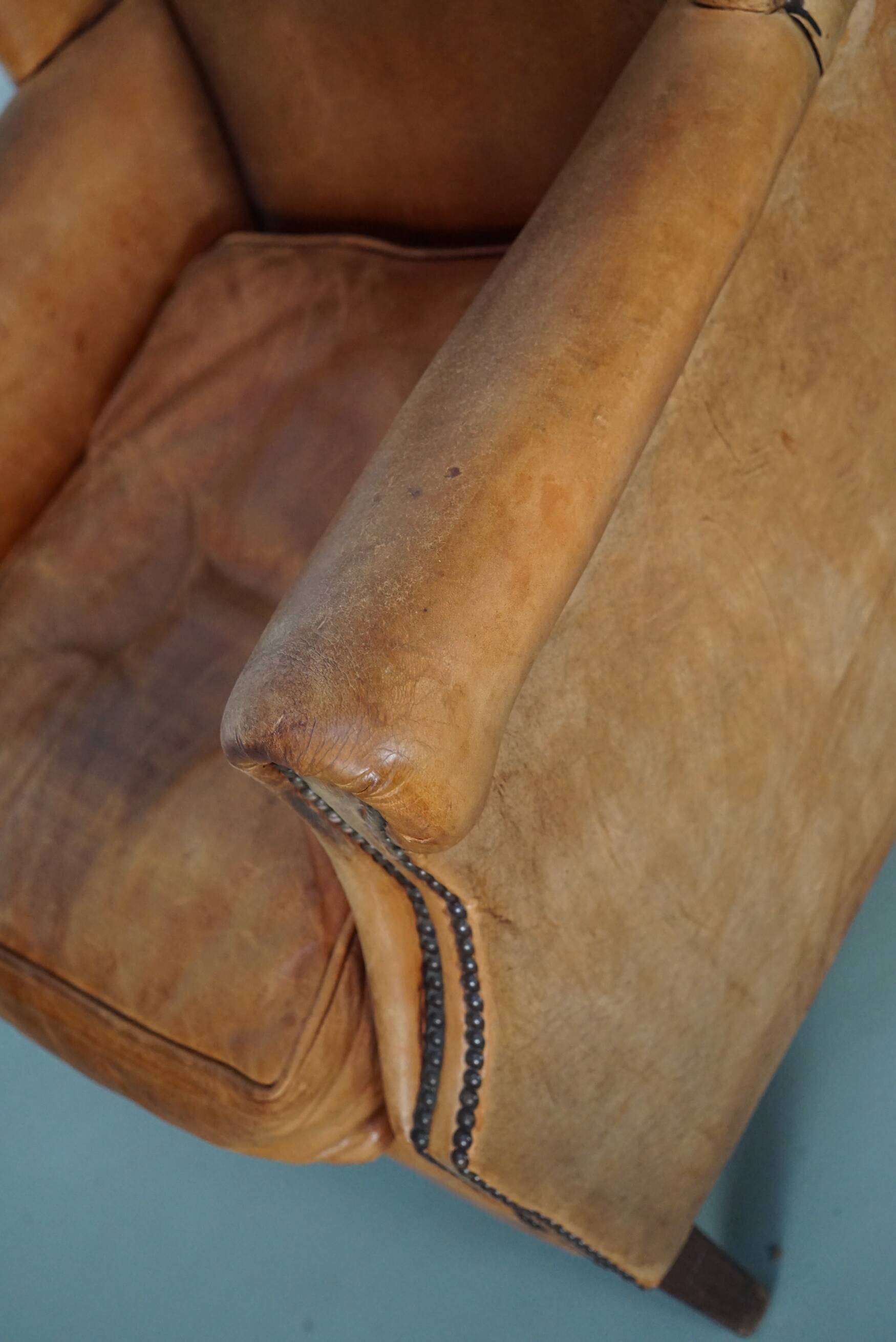 Vintage Dutch cognac coloured leather club chair