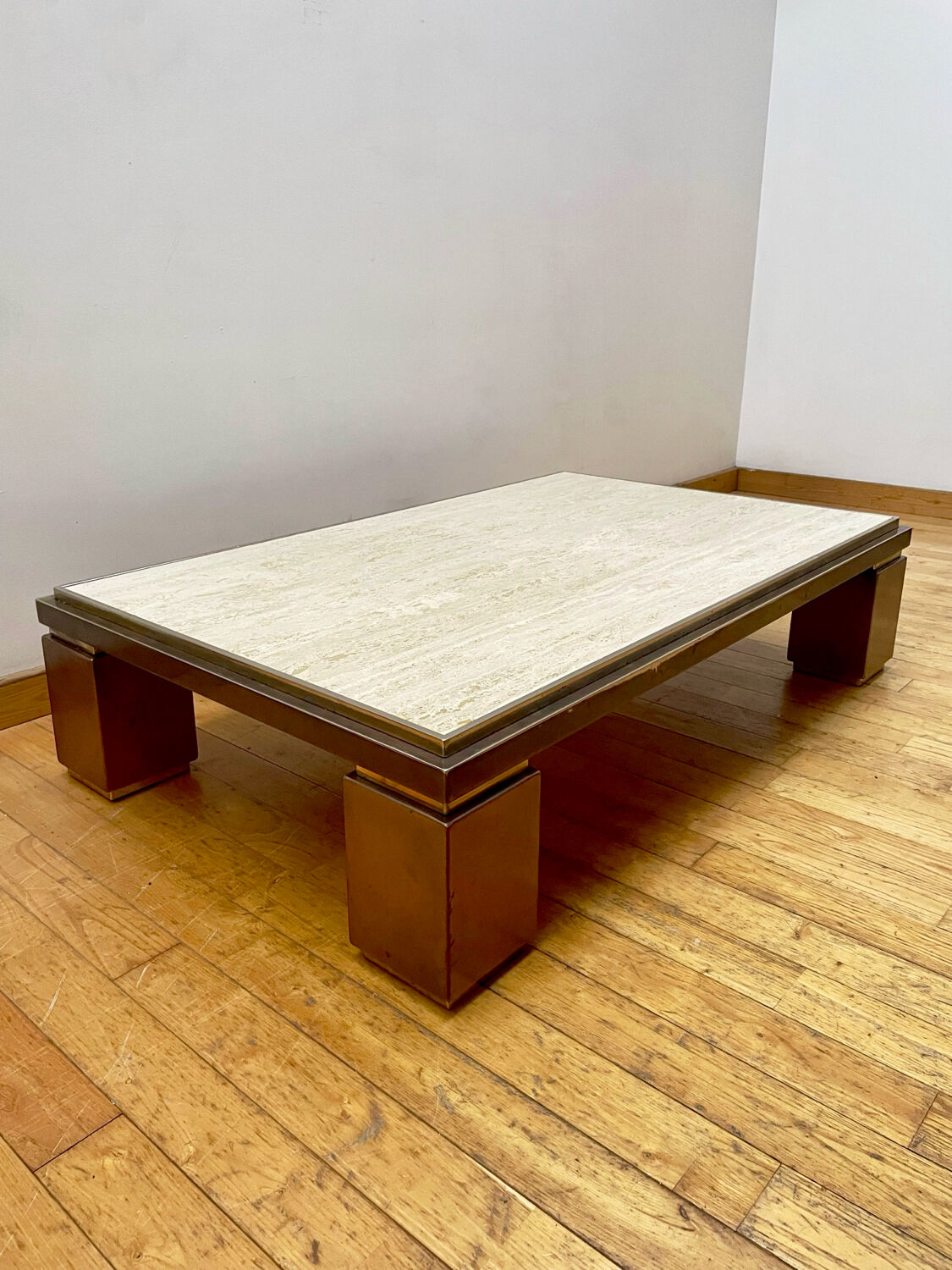 Belgochrome Coffee Table Travertine, copper and brass