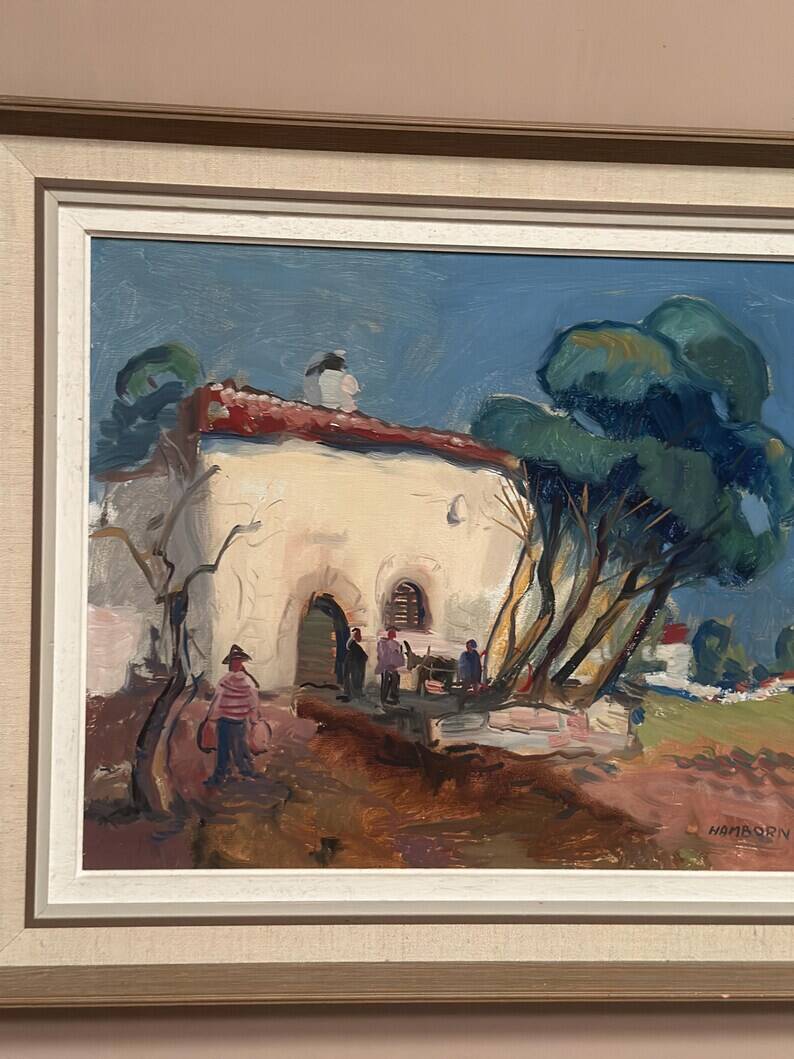 Original Swedish Oil on Canvas – “Mediterranean Scene” by Axel Hamborn – Signed – Vintage & Framed