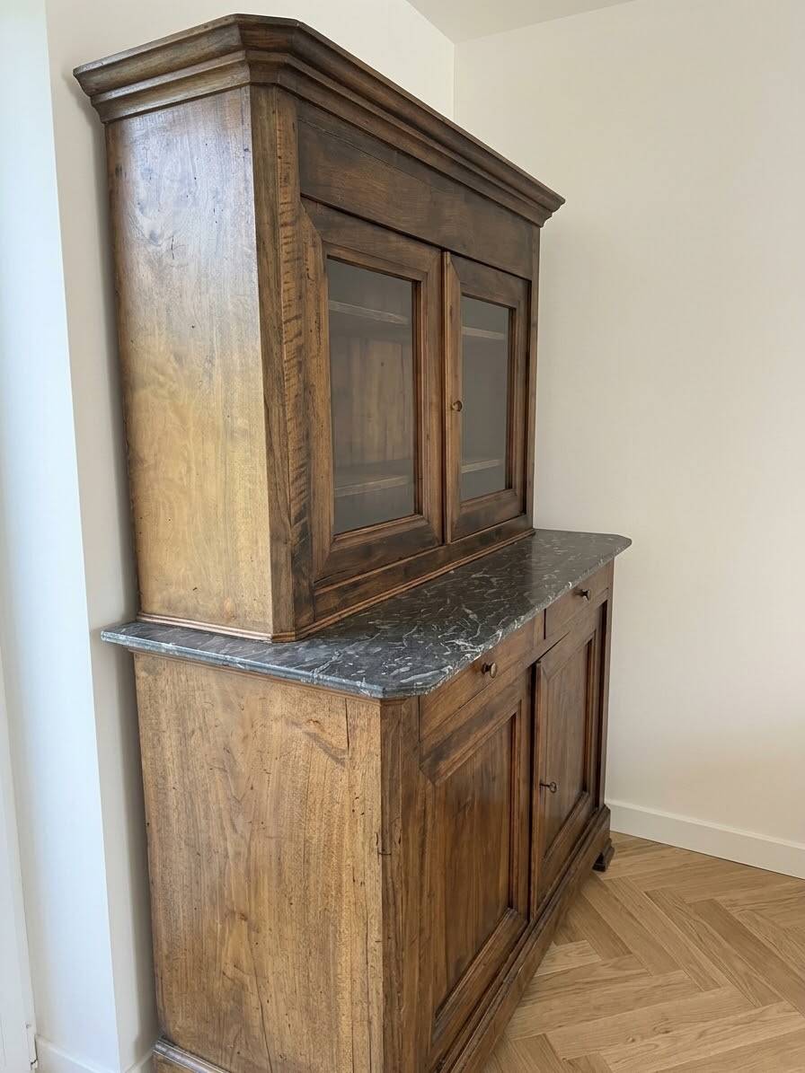 Antique wooden sideboard with marble top