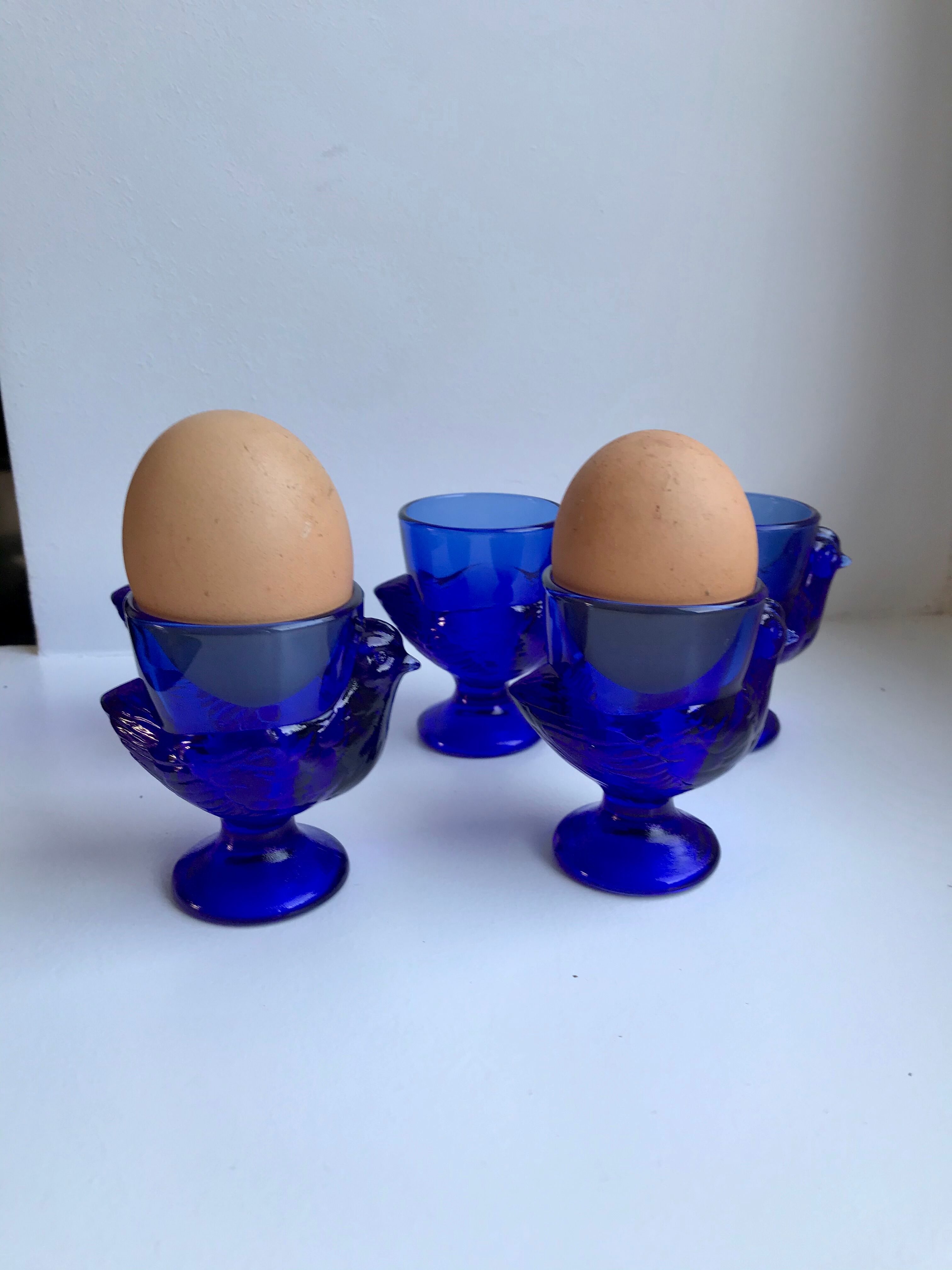 Set of 5 shells model hens in glass color royal blue 70s