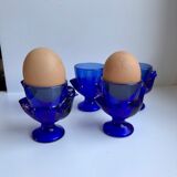Set of 5 shells model hens in glass color royal blue 70s