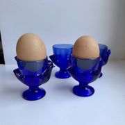 Set of 5 shells model hens in glass color royal blue 70s
