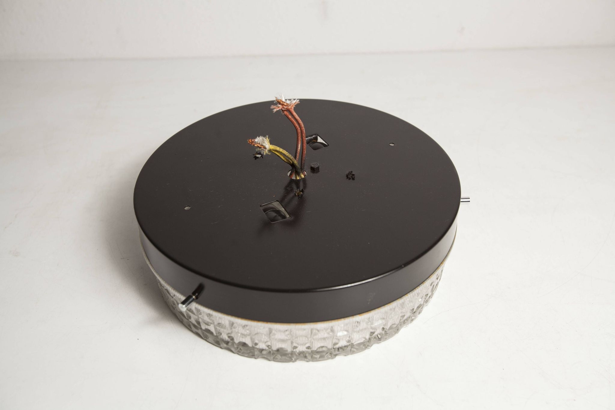 S+ Megal round ceiling light in black and opaque Swiss machined glass 90