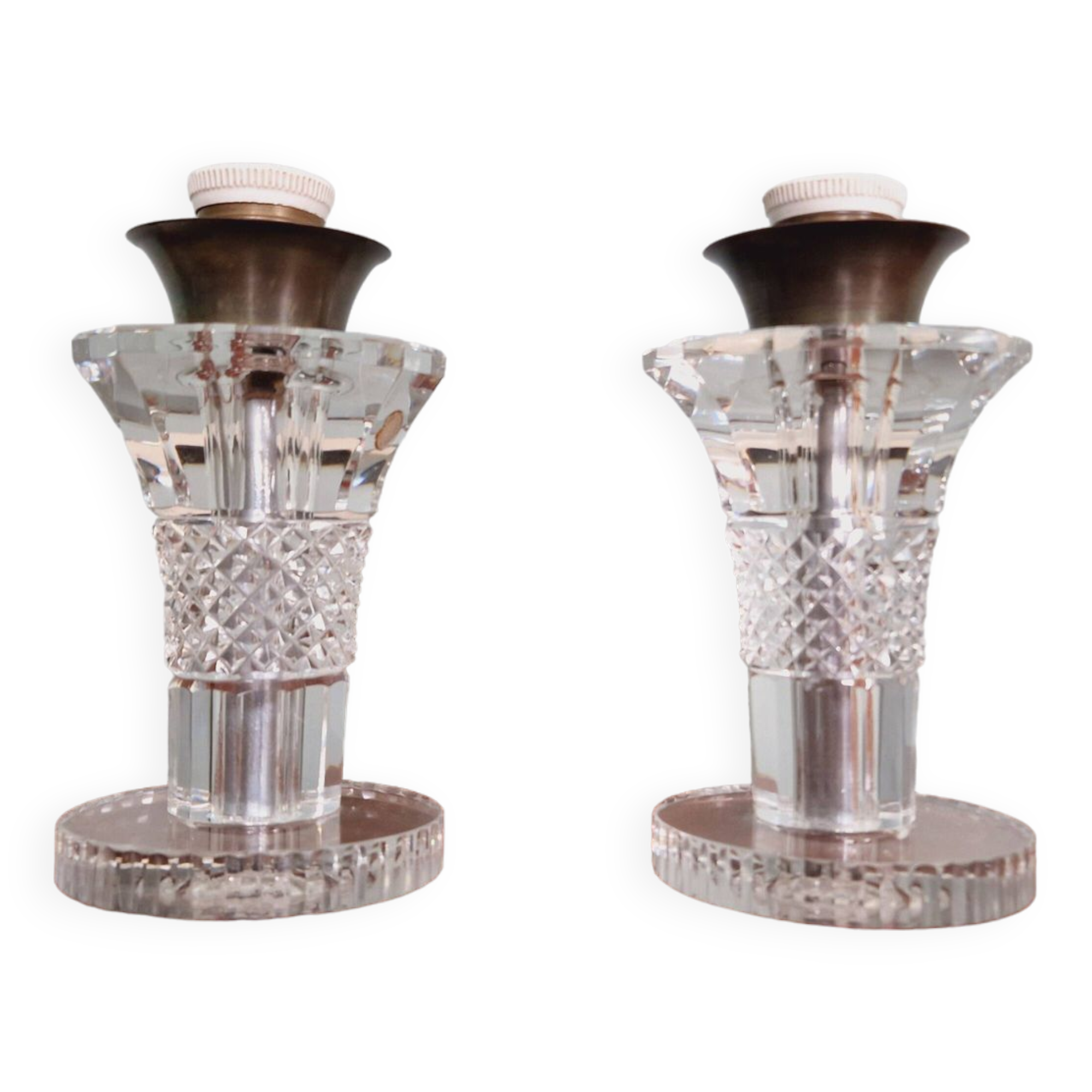 Pair of crystal lamps, Val Saint-Lambert (Belgium), 1930s