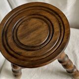 Vintage 1950-60s turned wood tripod stool with crossbar