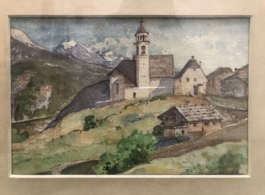 Watercolor painting painting Switzerland mountain XXth