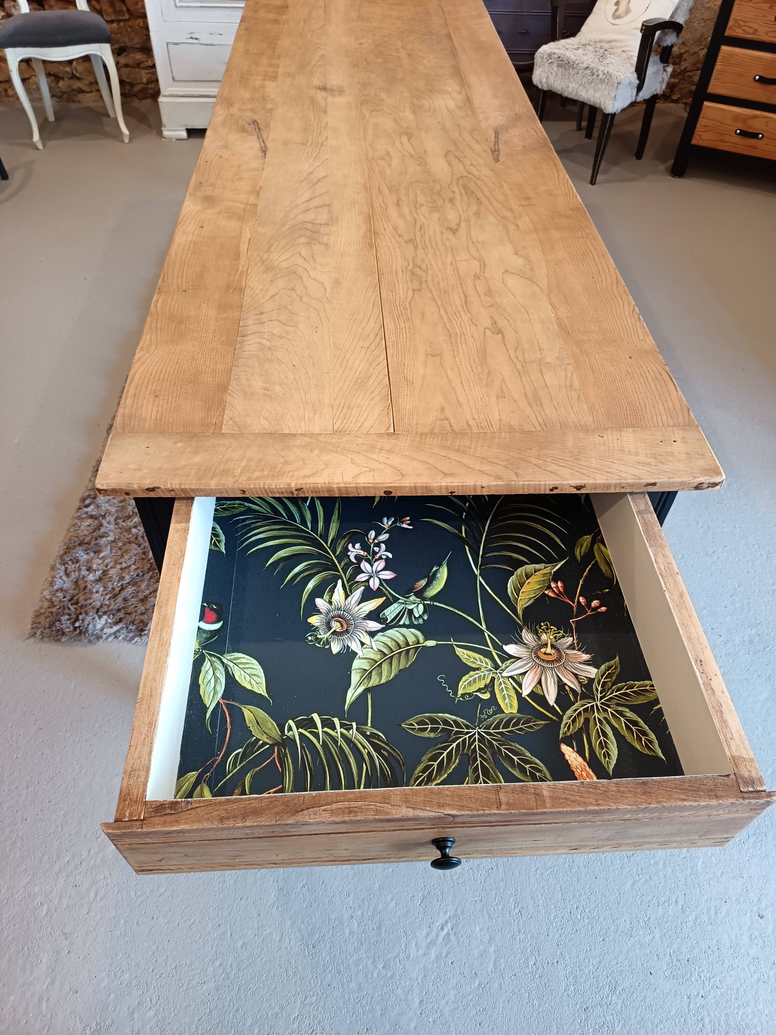 SUPERB RENOVATED FARMHOUSE TABLE 2.50m BLACK/WOOD