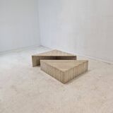 Set of Two Triangle Coffee Tables In Travertine By Up & Up, Italy 1980's