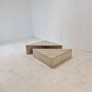 Set of Two Triangle Coffee Tables In Travertine By Up & Up, Italy 1980's