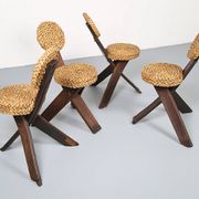 Original set of 4 tripod chairs by Frida Minet and Adrien Audoux, 1950s, France