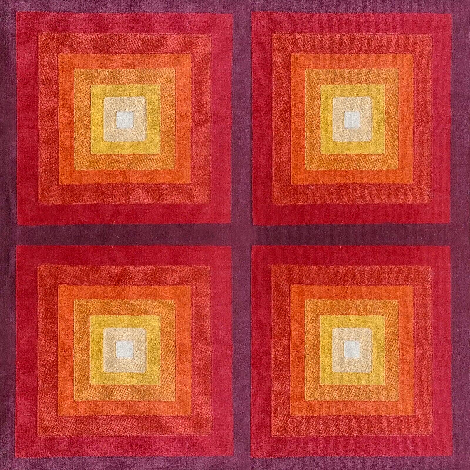 1970s Gorgeous Verner Panton Style "Quadrat" Geometric Op Art Rug. Made in