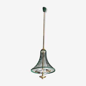 Golden and green metal chandelier, 1950s