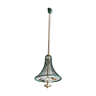 Lustre en métal doré et vert, années 1950