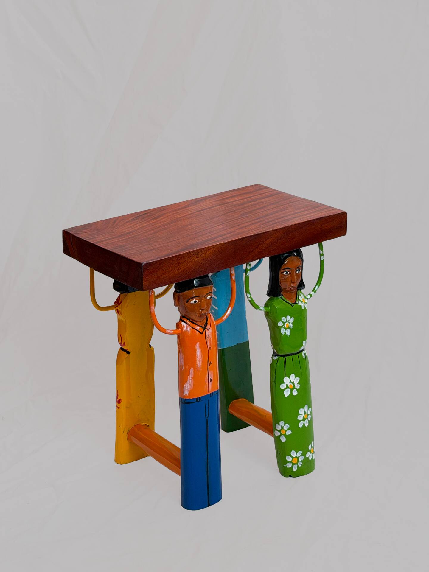 African stool carved and hand-painted – Unique piece from Burkina.