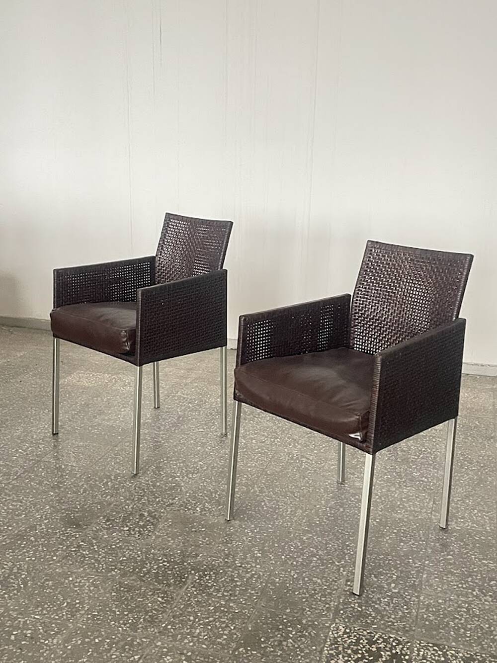 Pair of Karl-Friedrich Förster Leather and Rattan Chairs Germany 1990s