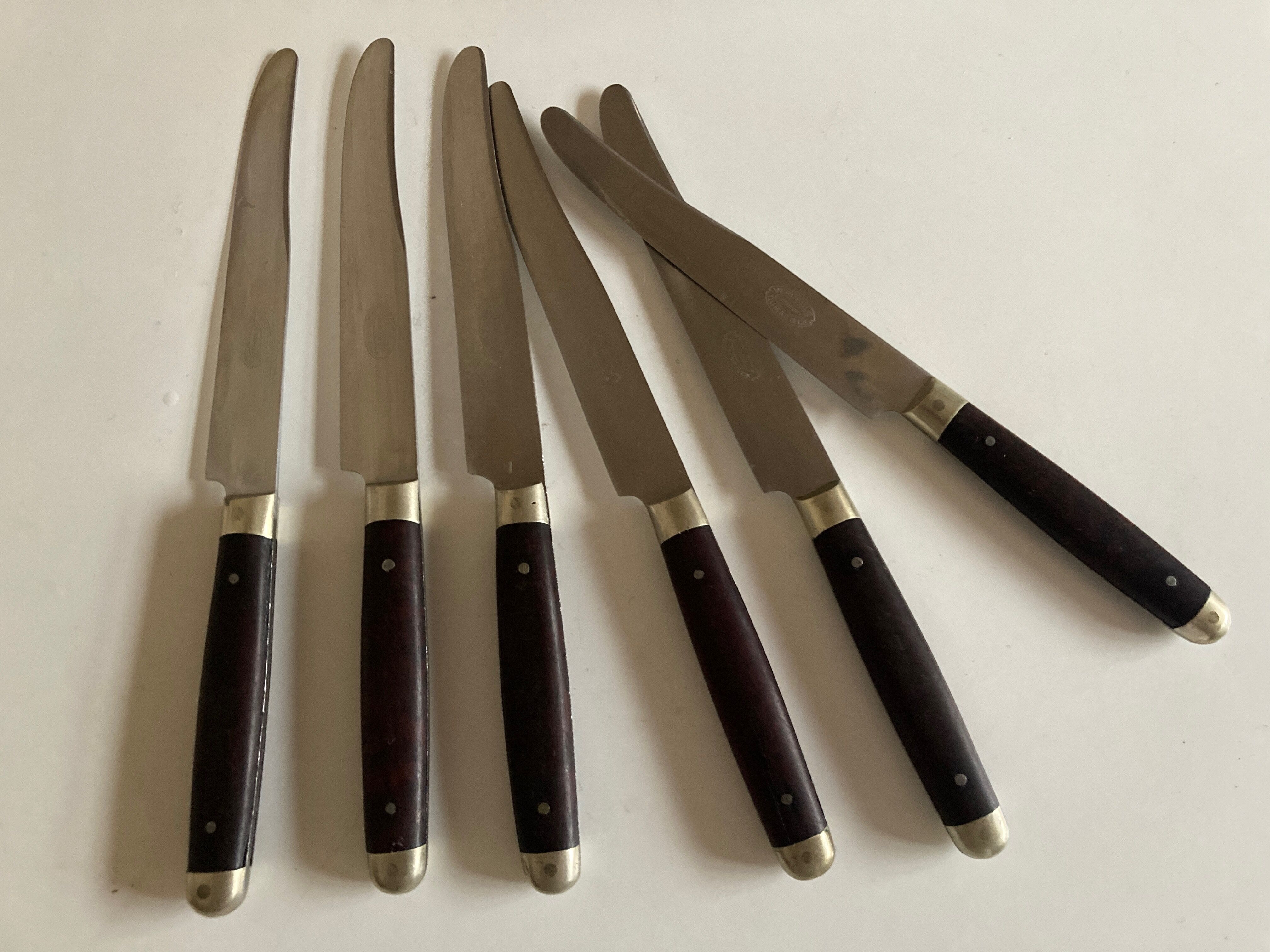 Set of 6 rosewood wood knives Dumas Thiers 1950