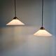 Pair of Art Deco conical white opaline pendants, 1920-30.