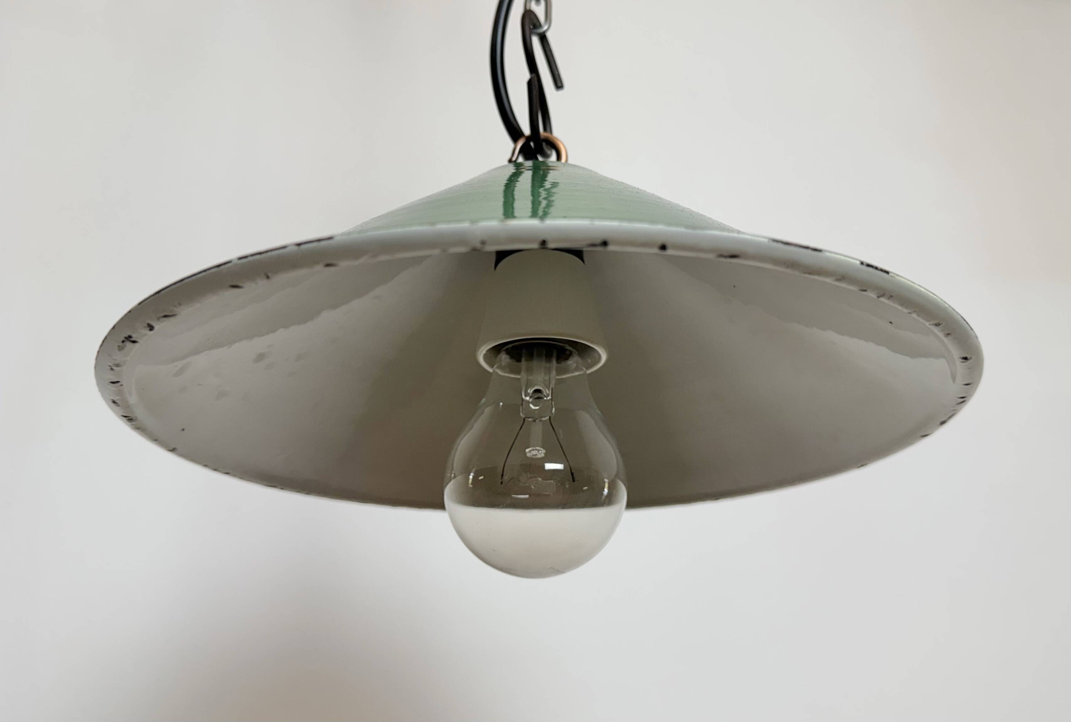 Industrial British Green Enamel Factory Pendant Lamp, 1950s