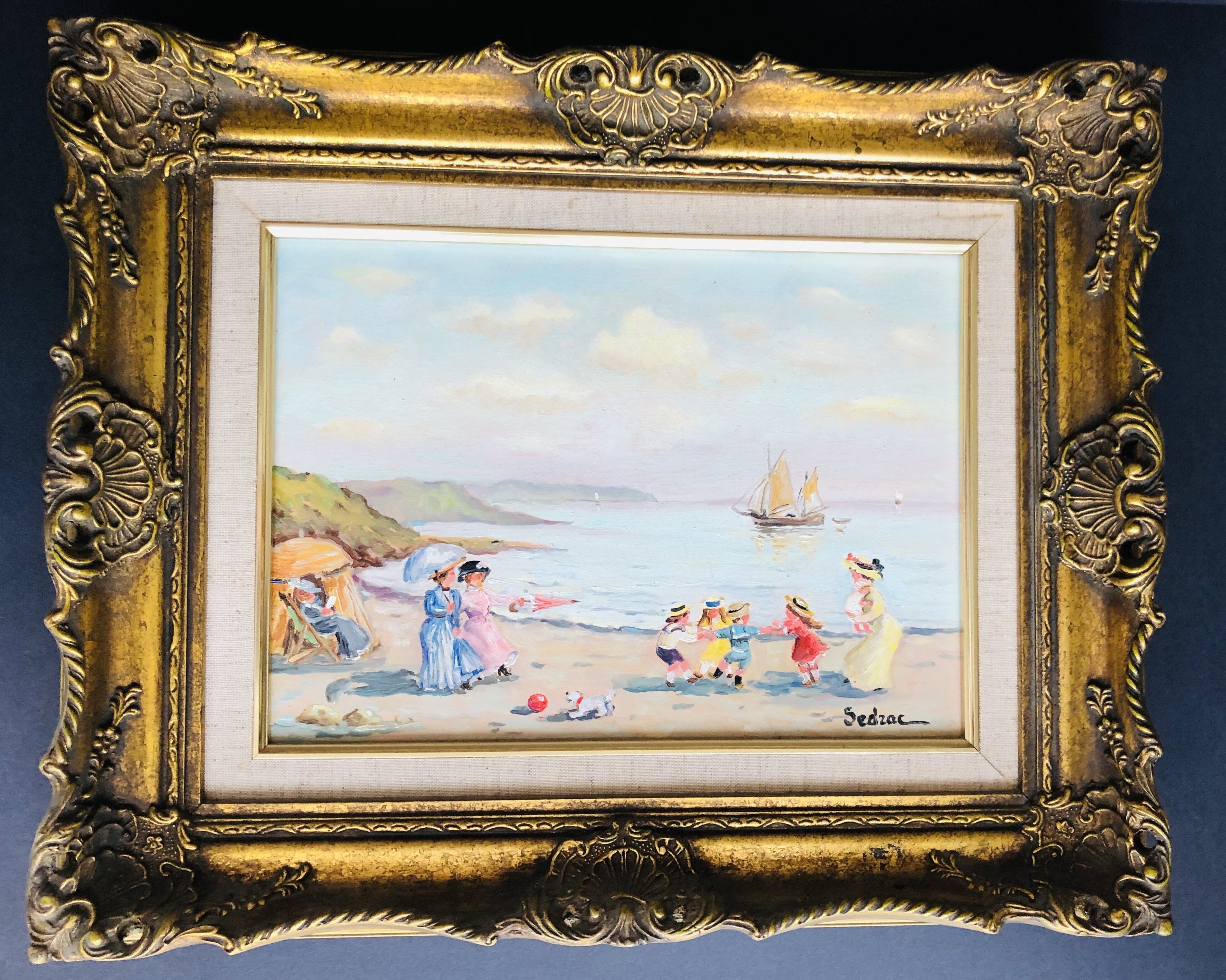 Table: Oil on canvas - lively beach landscape