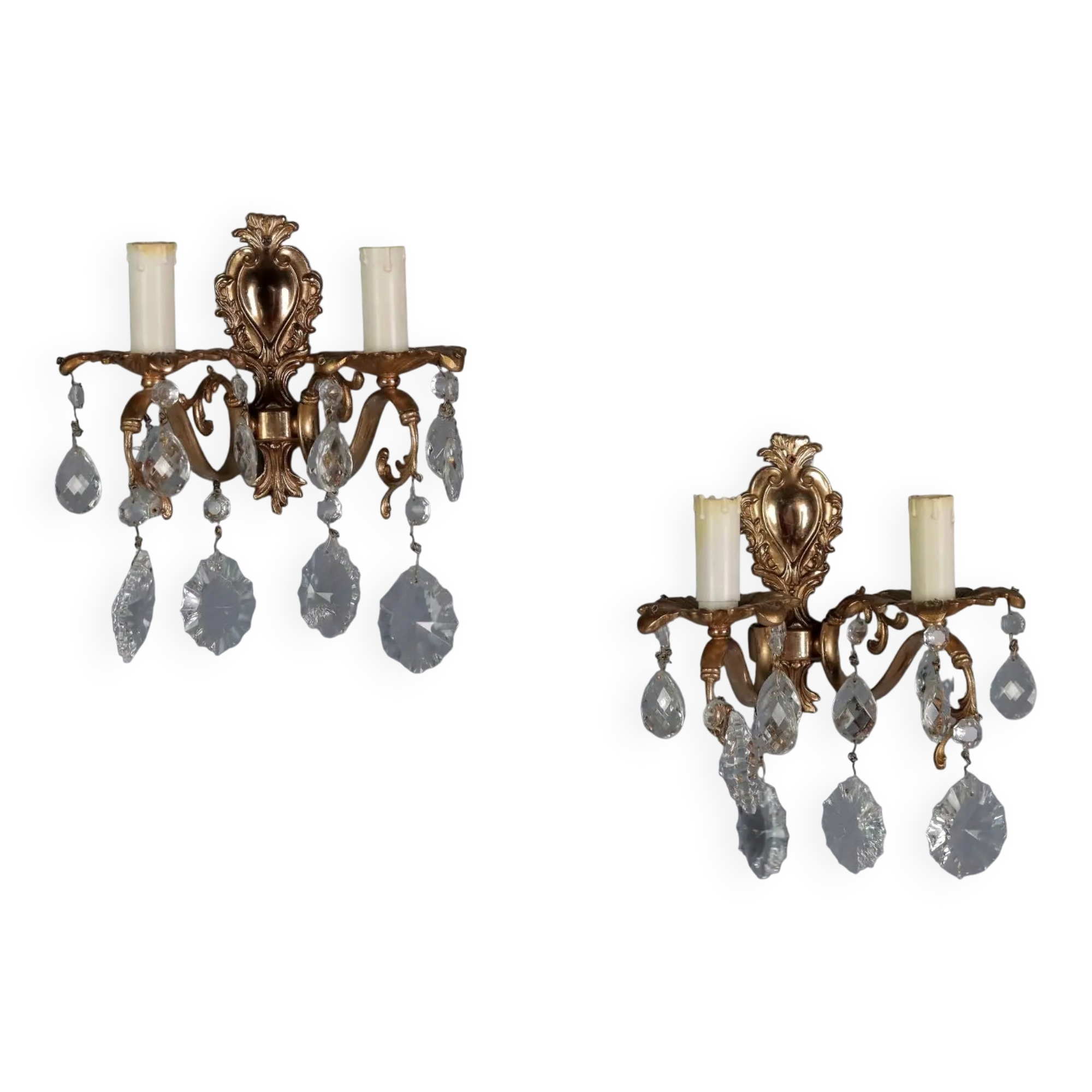 Antique wall sconces in Rococo style, bronze, Italy, 20th century.