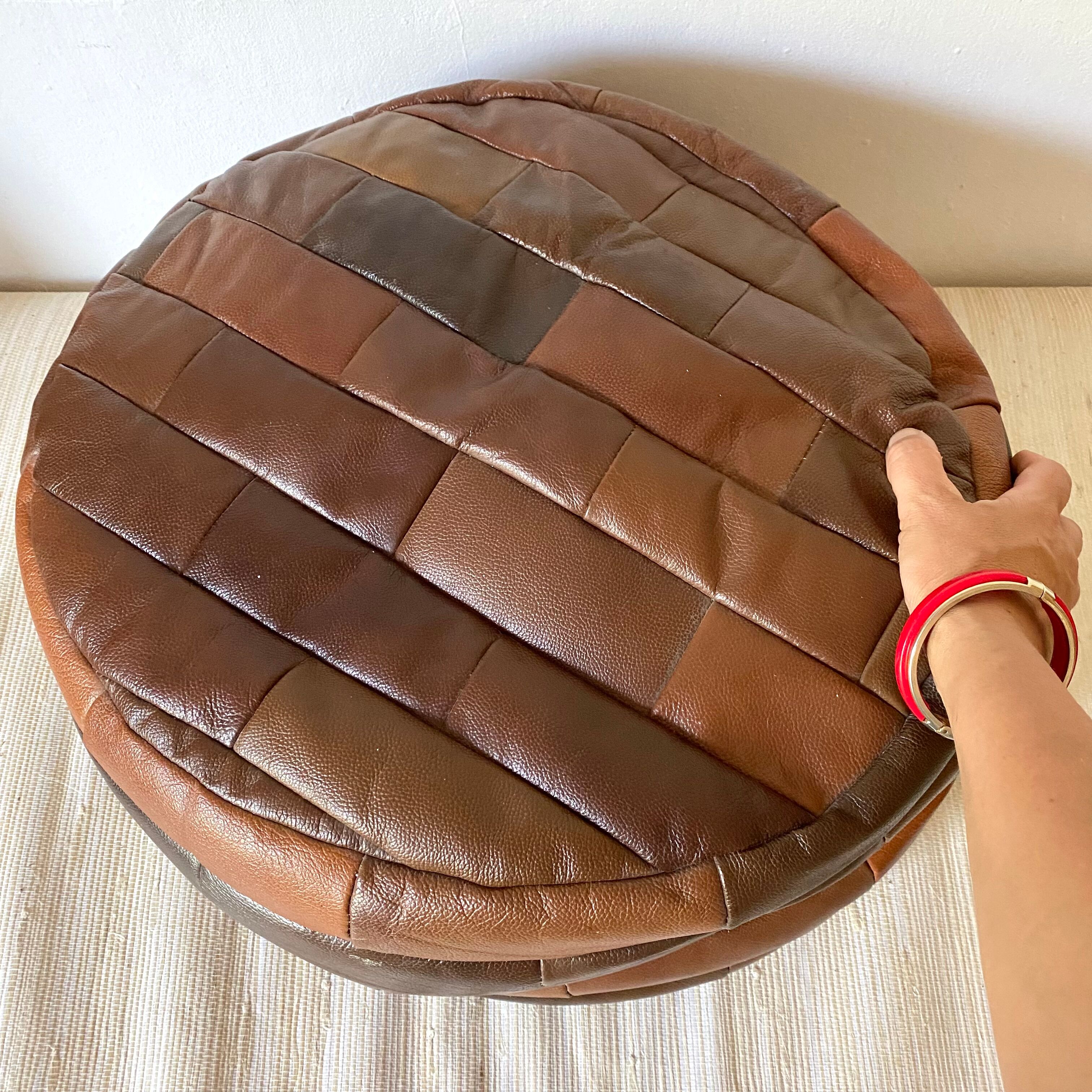 Patchwork leather pouf from the 70s and 80s