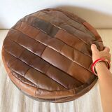 Patchwork leather pouf from the 70s and 80s