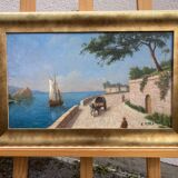 French School of the 20th century, Mediterranean seaside, oil on panel