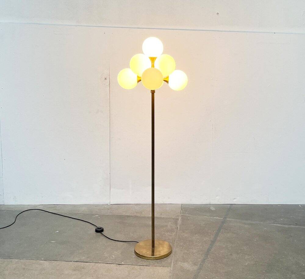 German brass floor lamp in Space Age style from the mid-century by Kaiser Leuchten, 1960s.