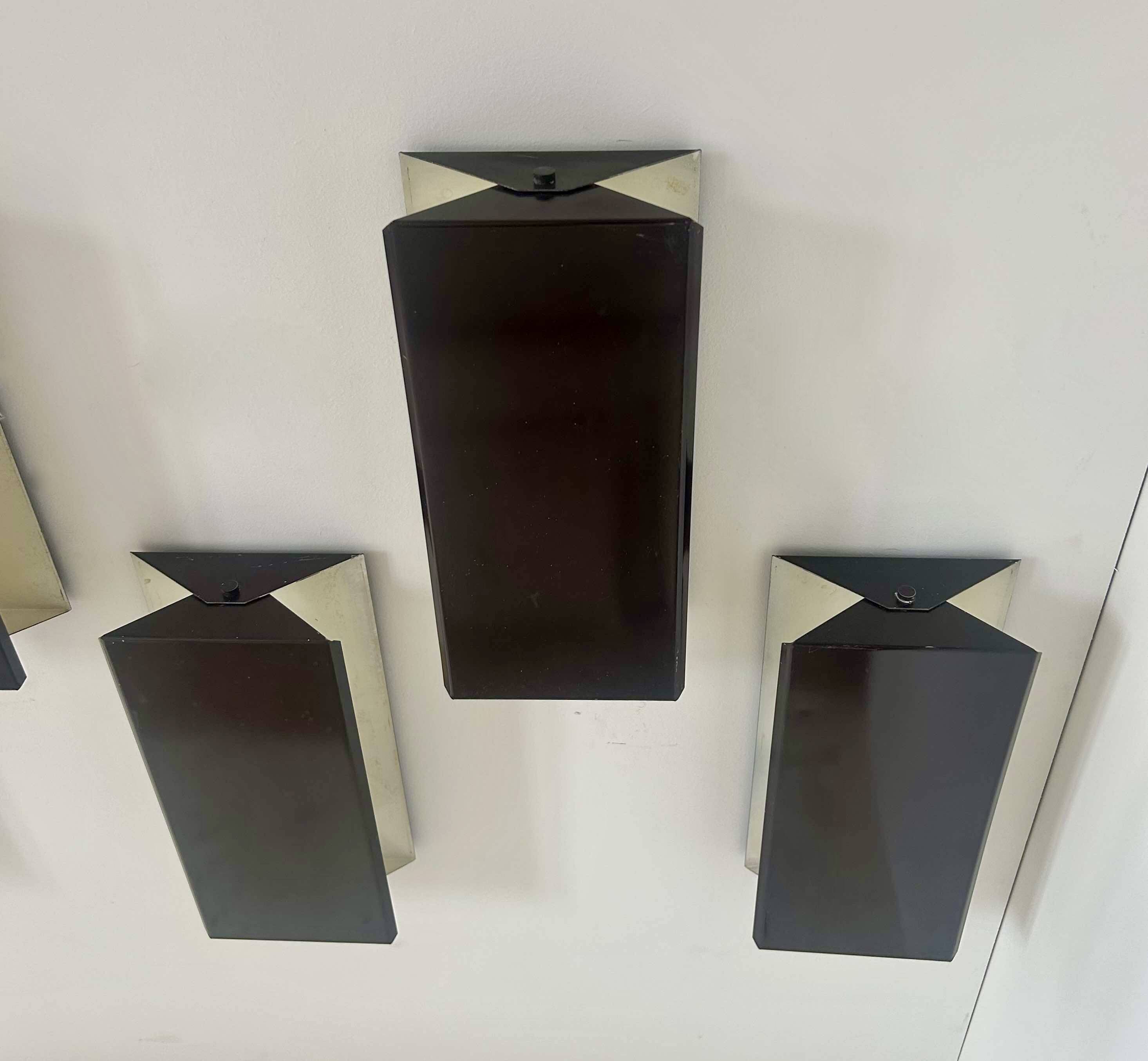 Set of 5 vintage shuttered wall lights, brown, France 1970