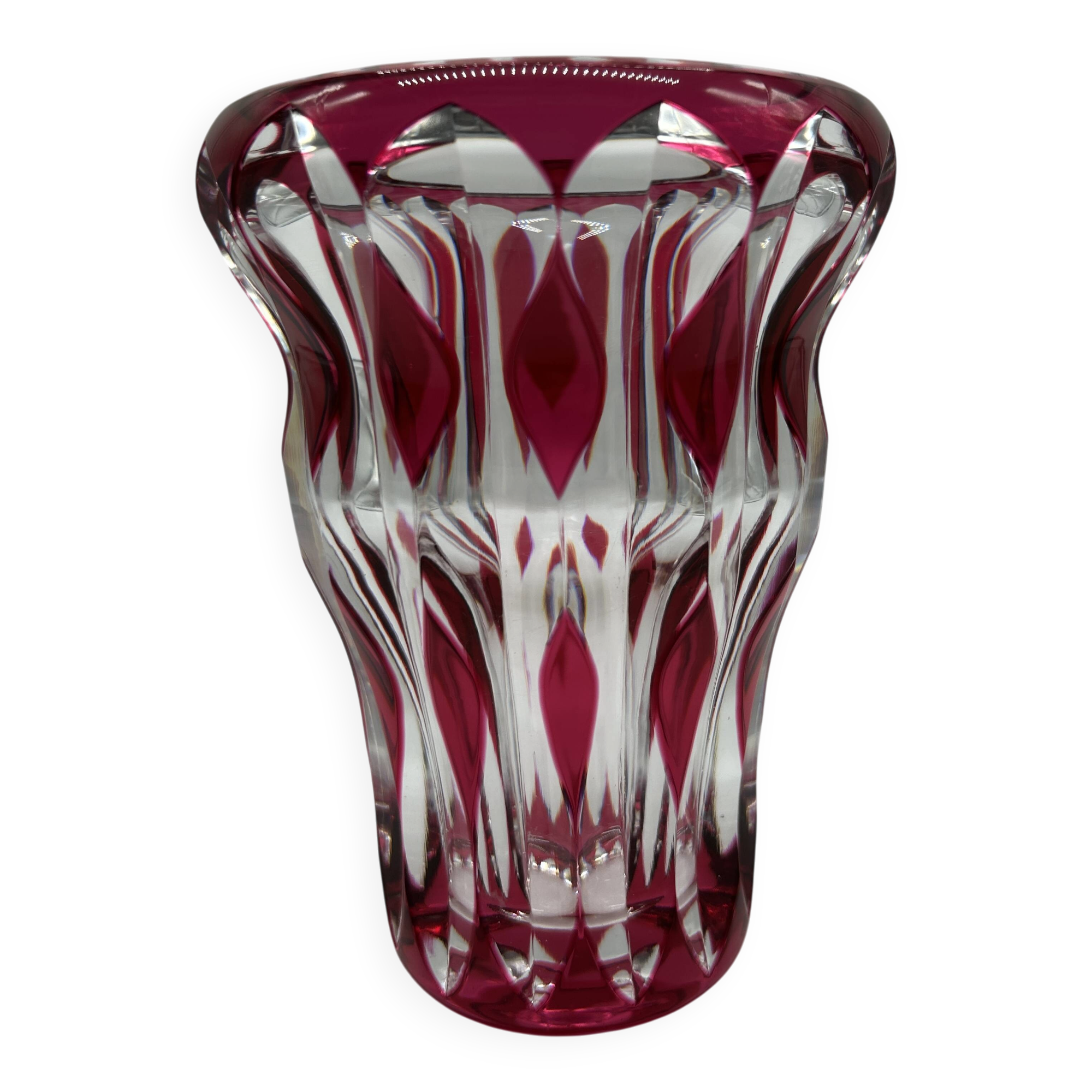 Cut and double red crystal vase from Val Saint-Lambert.