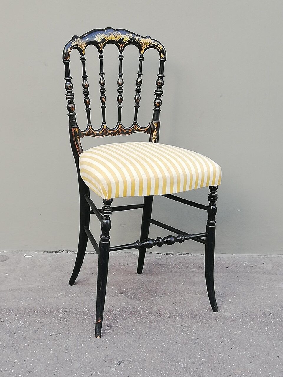Napoleon III chair late 19th in blackened wood with gilded patterns