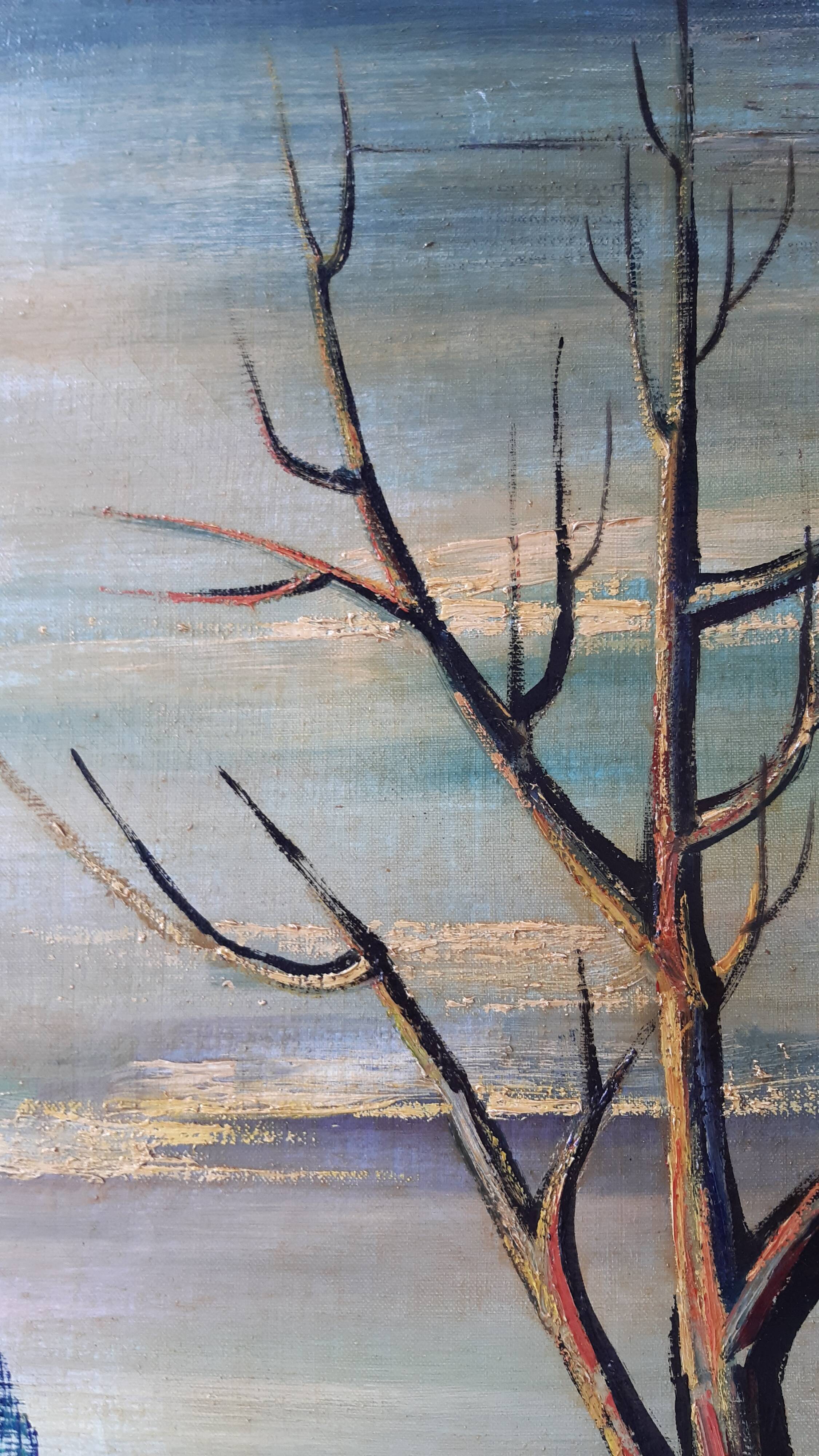 Oil painting on canvas landscape expressionist trees 30-40s signed