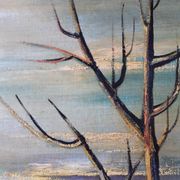 Oil painting on canvas landscape expressionist trees 30-40s signed