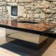 Table basse bar cocktail caché en loupe d'orme de Paul Michel, 1970 Roche Bobois