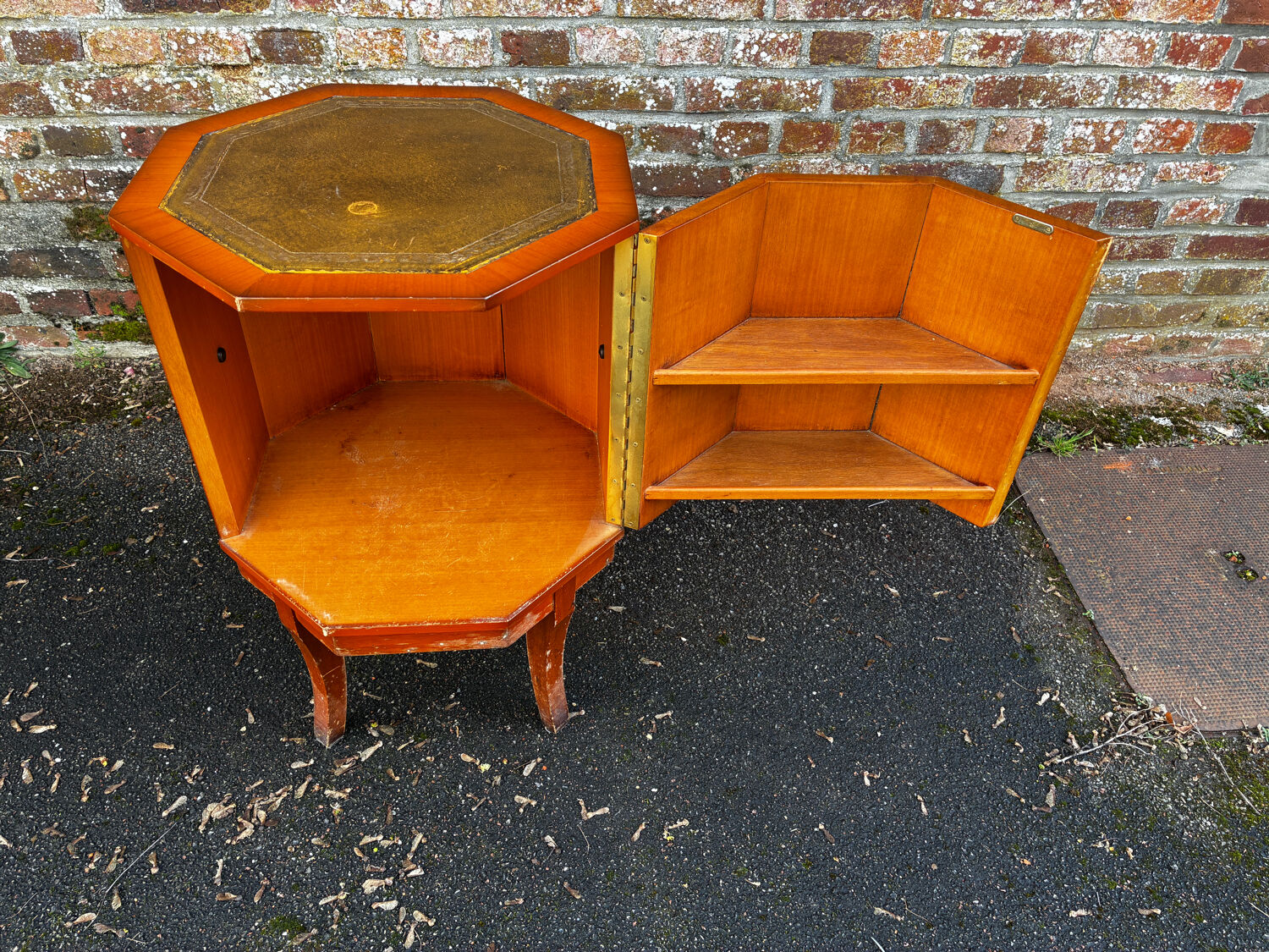 Vintage octagonal bar cabinet – leather top – Art Deco style – years