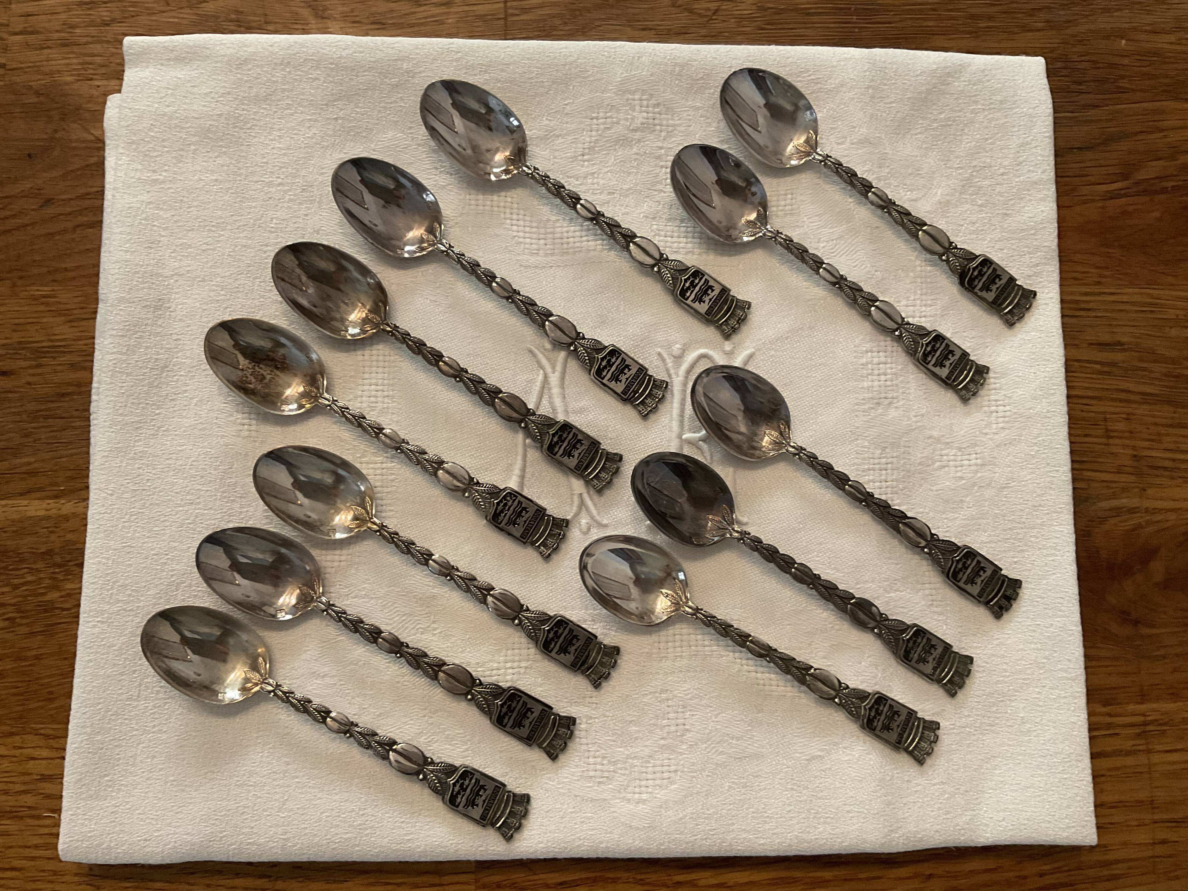 12 spoons, silver metal, douarnenez