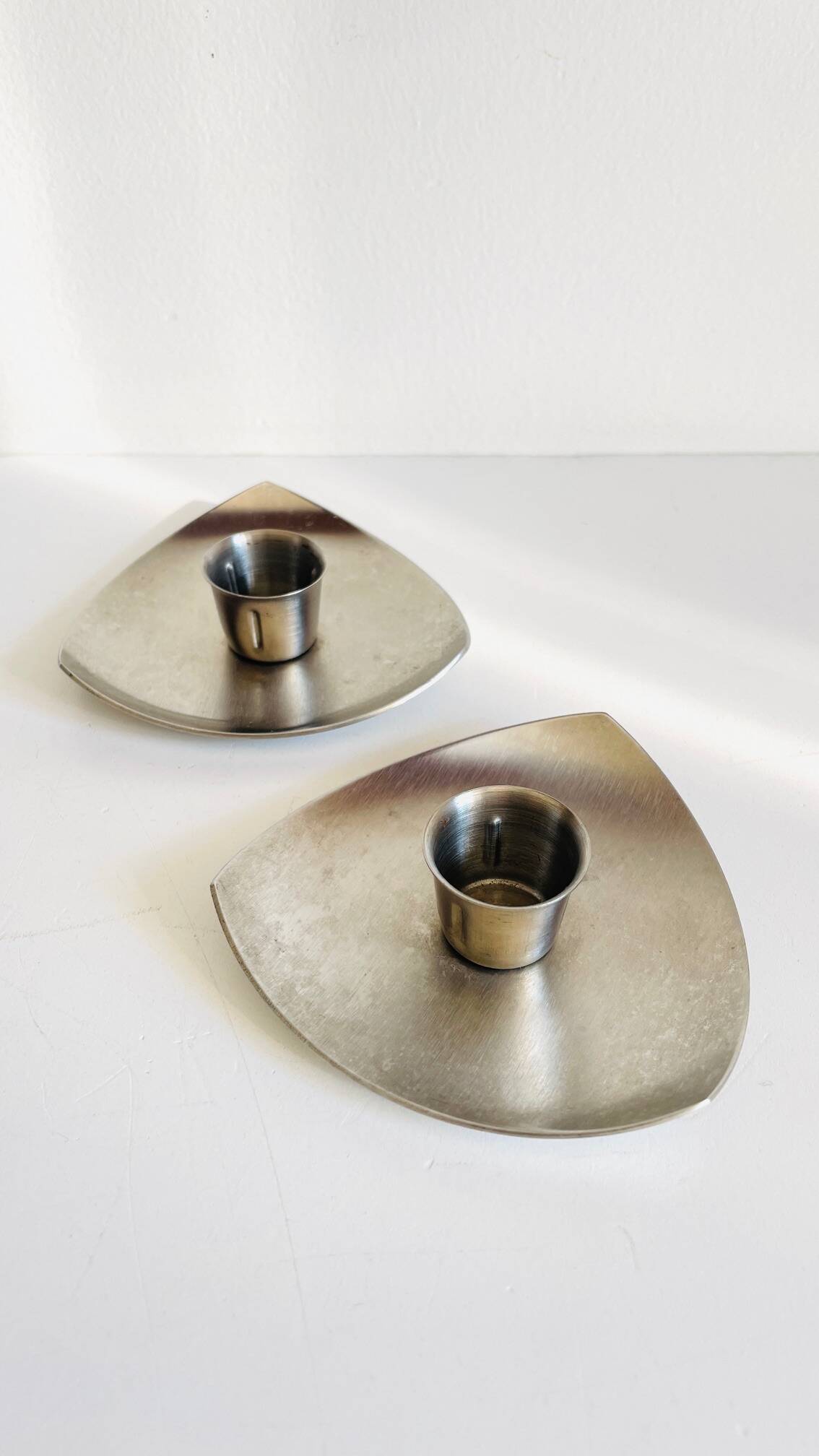 Bougeoirs géométriques métal brossé vintage