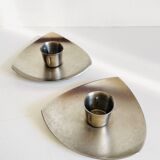 Vintage brushed metal geometric candle holders