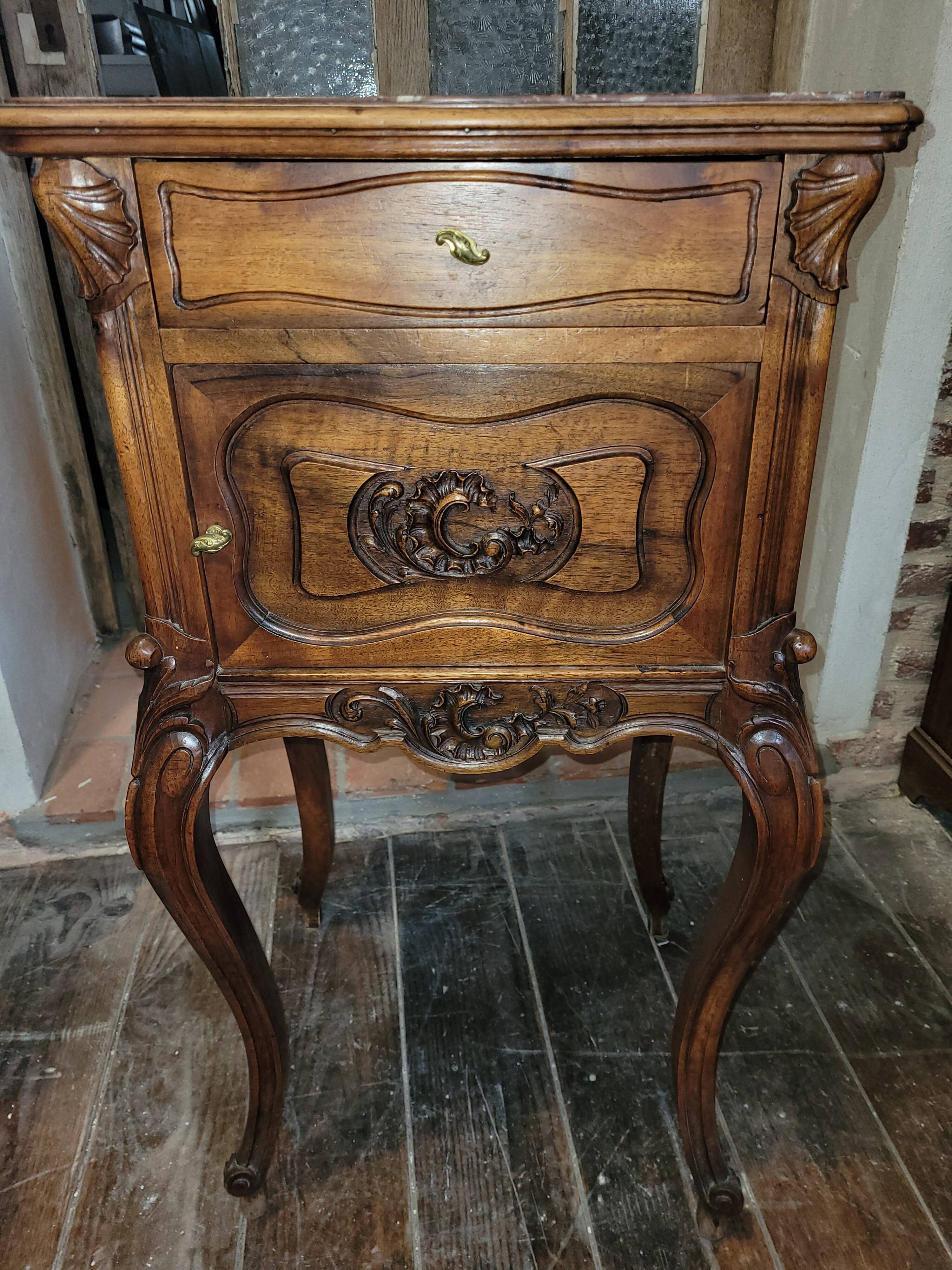 Louis XV bedside table in solid walnut