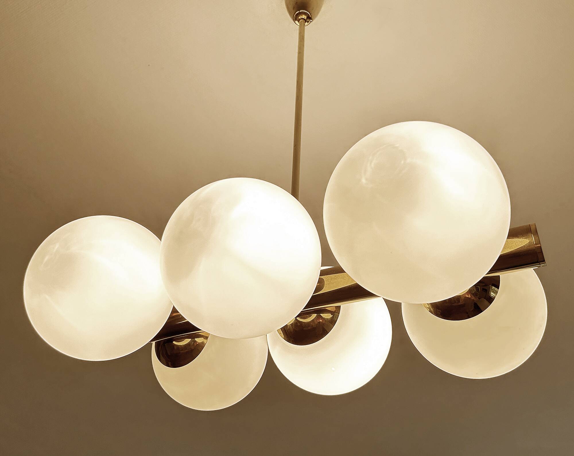 Vintage Glass Brass  Pendant Light, 1950s