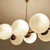 Suspension vintage en verre et laiton, années 1950
