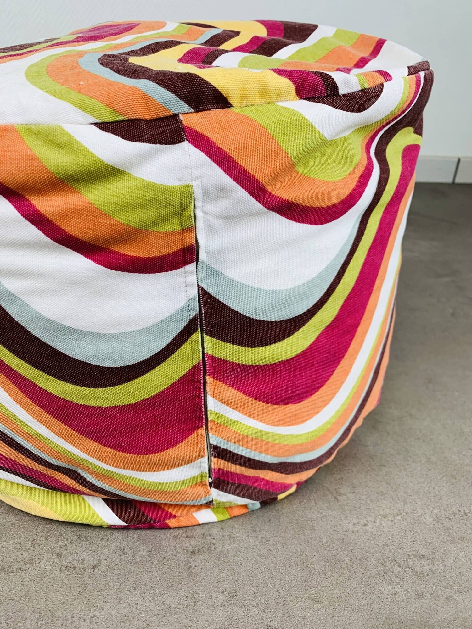 Pair of "psychedelic" fabric poufs from the 70s.