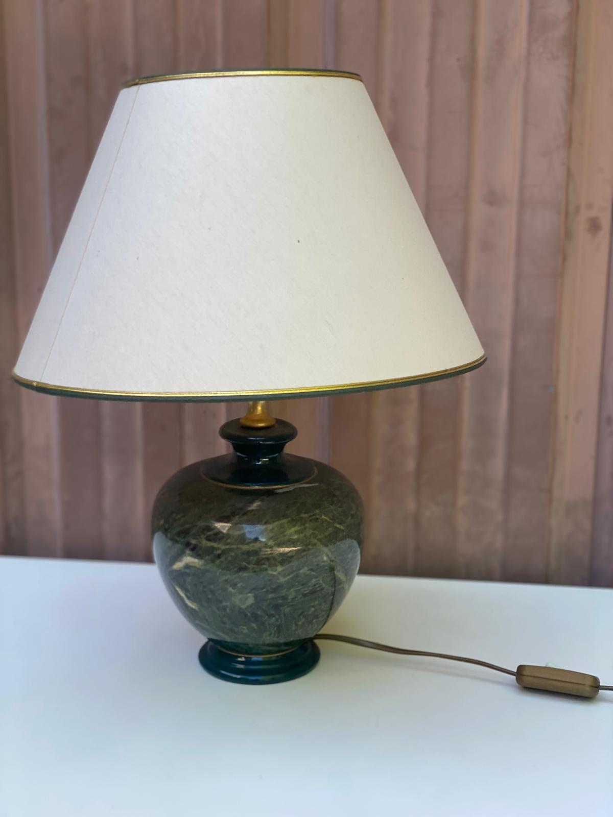 Vintage lamp signed Olivier Corro in green ceramic.