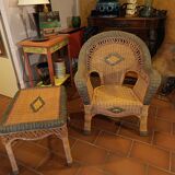 Rattan armchair and coffee table