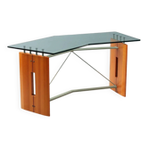 Vintage writing desk in Tanganyika walnut and glass, Italy, 1990s.