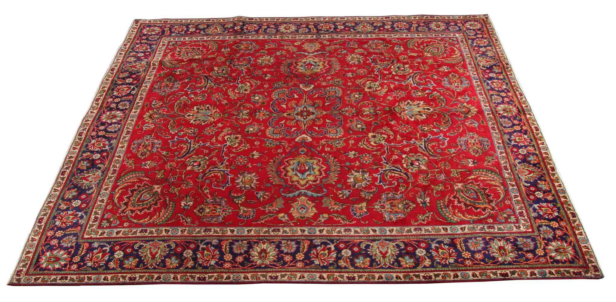 Tapis persan vintage tabriz en laine rouge 290x340cm