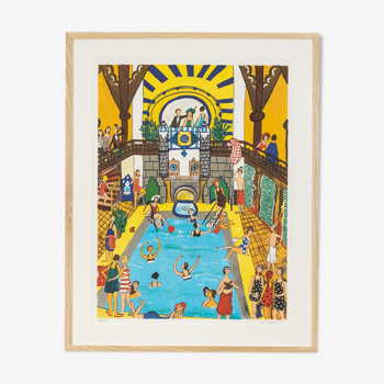 Piscine, lithographie couleur, 75 x 95