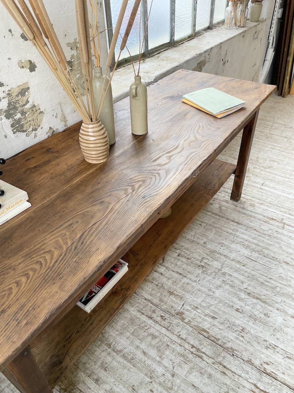 Drapery console table in pine